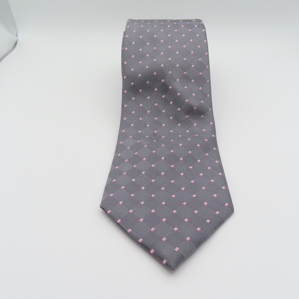 Michael Kors Tie Silk Gray Pink Polka Dot 3" Wide 57" Long Thin - Picture 3 of 7
